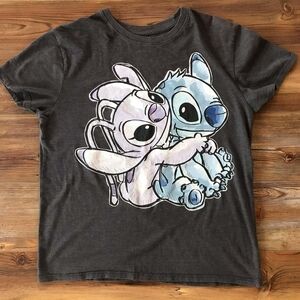 Disney Stitch And Angel Themed Short Sleeve Shirt Size Small